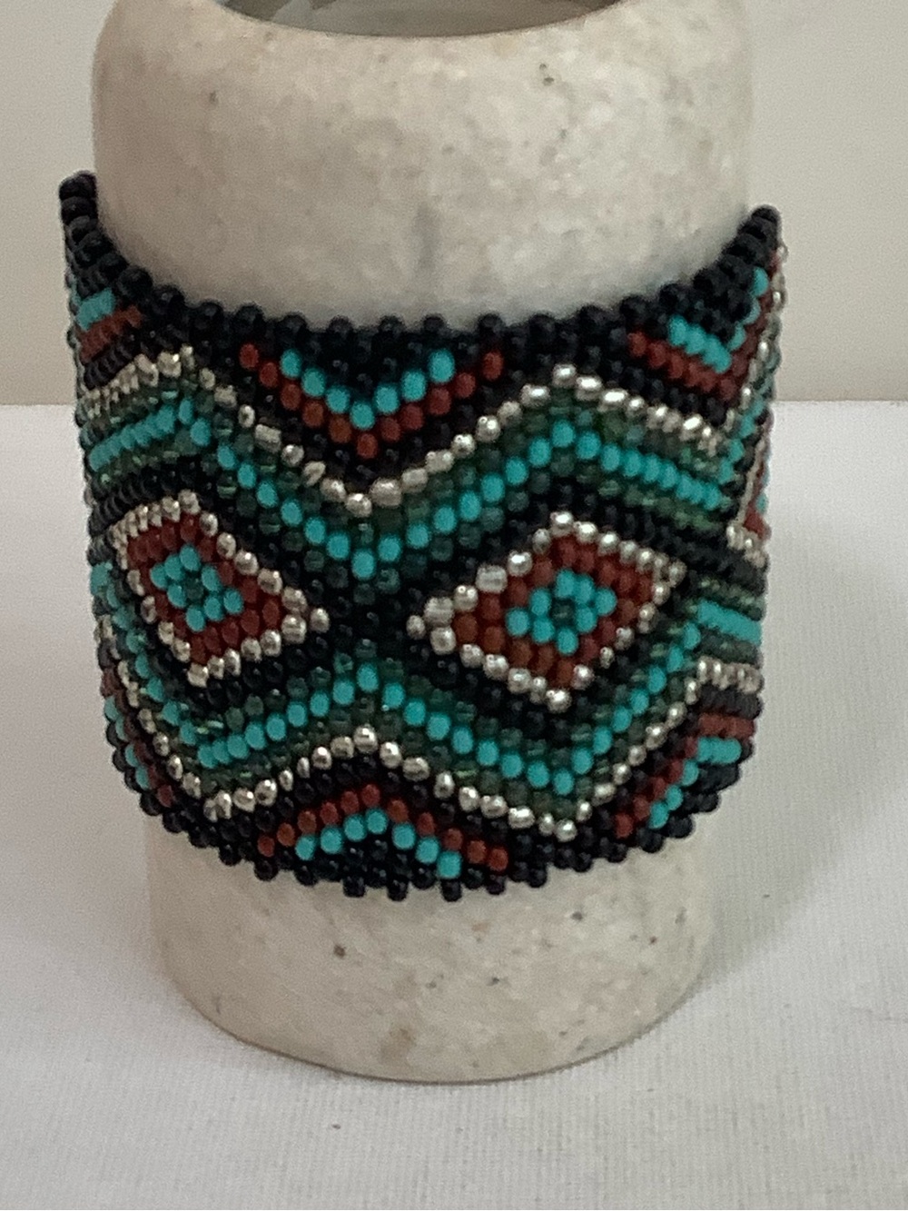 Turquoise & Black Beaded Geometric Cuff Bracelet